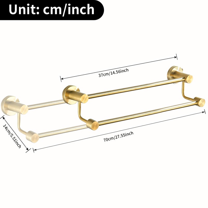 BATHSIR Adjustable Brushed Gold Double Bath Towel Bar,14.56-27.55 Inches Wall Mount Towel Rack for Bathroom, SUS304 Stainless Steel Towel Holder Hanger - Image 4